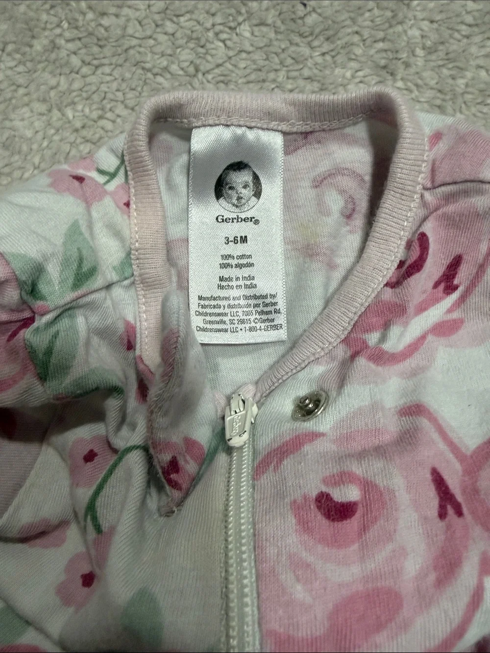 Gerber Pink and Green Floral Footed One-Piece
